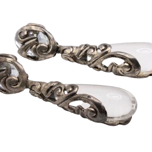 Isabel Canovas Lucite Silver Clip Earrings  3.5" French Couture Unsigned - Picture 3 of 5